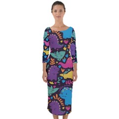 Dino Cute Quarter Sleeve Midi Bodycon Dress by Mjdaluz