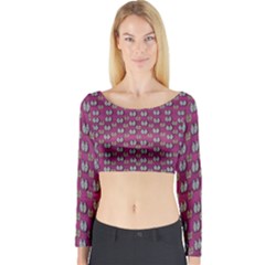 Sweet Fury Cats On Color Long Sleeve Crop Top by pepitasart