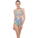 Feathers Pattern Halter Front Plunge Swimsuit View1