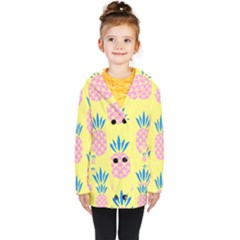 Summer Pineapple Seamless Pattern Kids  Double Breasted Button Coat by Sobalvarro