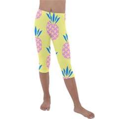 Summer Pineapple Seamless Pattern Kids  Lightweight Velour Capri Leggings  by Sobalvarro