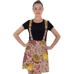 Thanksgiving Pattern Velvet Suspender Skater Skirt by Sobalvarro