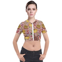 Thanksgiving Pattern Short Sleeve Cropped Jacket by Sobalvarro