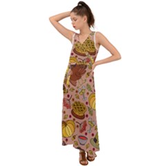 Thanksgiving Pattern V-neck Chiffon Maxi Dress by Sobalvarro