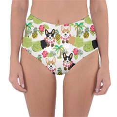 Corgis Hula Pattern Reversible High-waist Bikini Bottoms by Sapixe