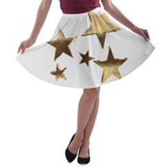 Stars Faux Gold Elegant Starry Festive Christmas Pattern A-line Skater Skirt by yoursparklingshop