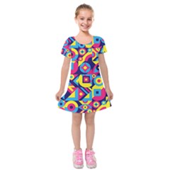Doodle Pattern Kids  Short Sleeve Velvet Dress by designsbymallika