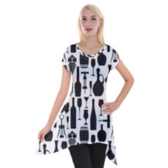 Wine Pattern Black White Short Sleeve Side Drop Tunic