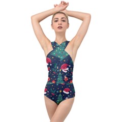 Colorful Funny Christmas Pattern Cross Front Low Back Swimsuit by Vaneshart
