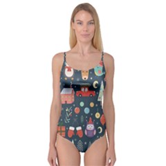Vector Set Cute Christmas Elements Santa Penguin Deer Bear Fox Owl Trees Snowman Bird Angel More Camisole Leotard  by Vaneshart