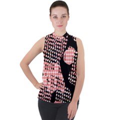 Abstrait Effet Formes Noir/rose Mock Neck Chiffon Sleeveless Top by kcreatif