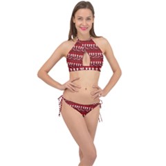 Bearded Santa Pattern Cross Front Halter Bikini Set