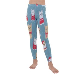Cute French Bulldog Puppy Dog Christmas Costume Seamless Pattern Kids  Lightweight Velour Leggings by Vaneshart