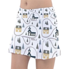 Abstract Seamless Pattern With Cute Houses Trees Road Tennis Skorts
