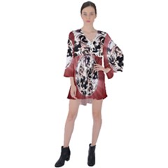 Merry Christmas Ornamental V-neck Flare Sleeve Mini Dress by christmastore