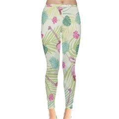 Beautiful Seamless Vector Tropical Pattern Background With Flamingo Hibiscus Inside Out Leggings by Wegoenart
