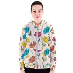 Pattern With Paper Tulips Women s Zipper Hoodie by Wegoenart