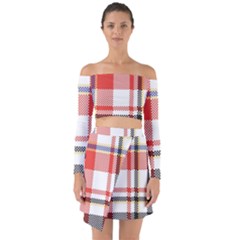Plaid Mosaic Pixel Seamless Pattern Off Shoulder Top With Skirt Set by Wegoenart