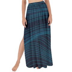 Abstract Glowing Blue Wave Lines Pattern With Particles Elements Dark Background Maxi Chiffon Tie-up Sarong by Wegoenart