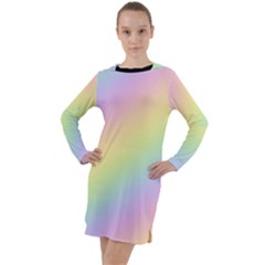 Pastel Goth Rainbow  Long Sleeve Hoodie Dress by thethiiird