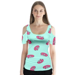 Donuts Pattern Food Colourful Butterfly Sleeve Cutout Tee 