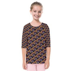 Abstract Orange Geometric Pattern Kids  Quarter Sleeve Raglan Tee