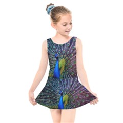 Peacock Colors Bird Colorful Kids  Skater Dress Swimsuit by Vaneshart