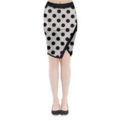 Polka Dots - Black On Abalone Grey Midi Wrap Pencil Skirt