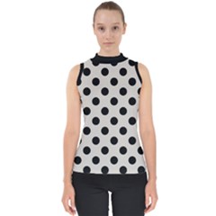 Polka Dots - Black On Abalone Grey Mock Neck Shell Top by FashionBoulevard