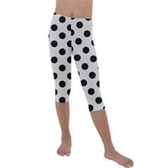 Polka Dots - Black On Abalone Grey Kids  Lightweight Velour Capri Leggings 