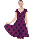 Polka Dots - Black On Boysenberry Purple Cap Sleeve Front Wrap Midi Dress View1