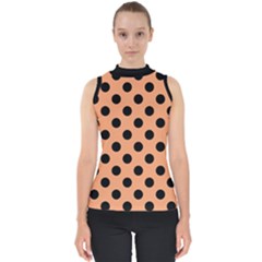 Polka Dots - Black On Cantaloupe Orange Mock Neck Shell Top by FashionBoulevard