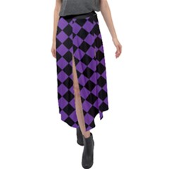 Block Fiesta Black And Imperial Purple Velour Split Maxi Skirt by FashionBoulevard