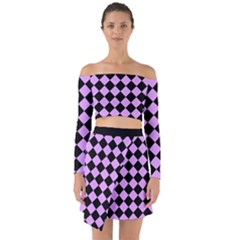 Block Fiesta Black And Lavender Purple Off Shoulder Top With Skirt Set by FashionBoulevard