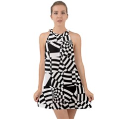 Black And White Crazy Pattern Halter Tie Back Chiffon Dress by Sobalvarro