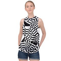 Black And White Crazy Pattern High Neck Satin Top by Sobalvarro