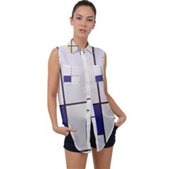 Tableau I, By Piet Mondriaan Sleeveless Chiffon Button Shirt