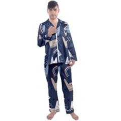 Colorful Cute Cats Seamless Pattern Men s Satin Pajamas Long Pants Set by Vaneshart