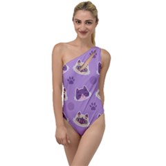 Cute Colorful Cat Kitten With Paw Yarn Ball Seamless Pattern To One Side Swimsuit by Vaneshart