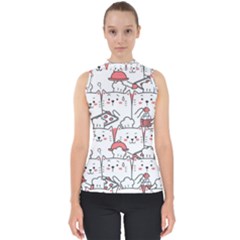 Cute Cat Chef Cooking Seamless Pattern Cartoon Mock Neck Shell Top by Vaneshart