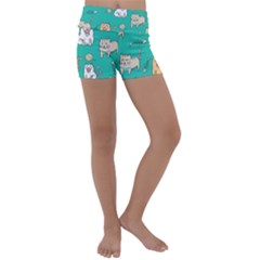 Seamless Pattern Cute Cat Cartoon With Hand Drawn Style Kids  Lightweight Velour Yoga Shorts by Vaneshart