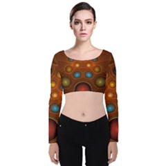 Fractal Fantasy Design Swirl Velvet Long Sleeve Crop Top