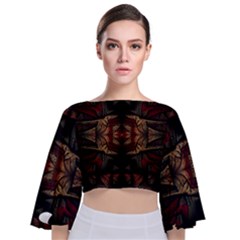 Fractal Fantasy Texture Pattern Tie Back Butterfly Sleeve Chiffon Top by Wegoenart