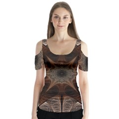 Fractal Abstract Star Pattern Butterfly Sleeve Cutout Tee 