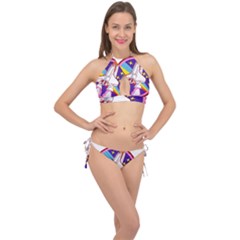 Pink Rainbow Rocket Cross Front Halter Bikini Set