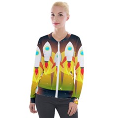 Rocket Take Off Missiles Cosmos Velour Zip Up Jacket