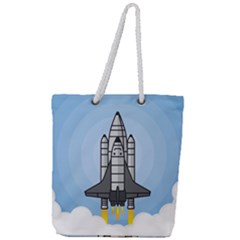 Rocket Shuttle Spaceship Science Full Print Rope Handle Tote (large) by Wegoenart