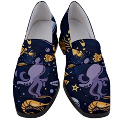 Marine Seamless Pattern Thin Line Memphis Style Women s Chunky Heel Loafers by Nexatart
