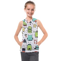 Seamless Pattern With Funny Monsters Cartoon Hand Drawn Characters Colorful Unusual Creatures Kids  Sleeveless Hoodie by Nexatart