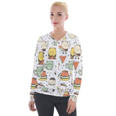 Funny Seamless Pattern With Cartoon Monsters Personage Colorful Hand Drawn Characters Unusual Creatu Velour Zip Up Jacket